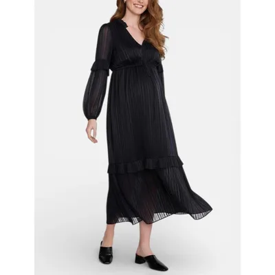 Target Women's V-Neck Long Sleeve Tiered Maxi Dress - Black - Size: Small - Motherhood Maternity