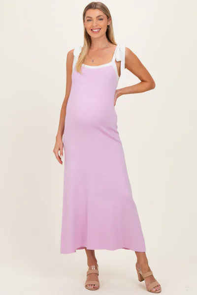 PinkBlush Pink Knit Contrast Shoulder Tie Maternity Dress