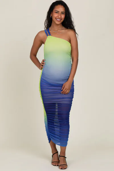 PinkBlush Lime Ombre Mesh One Shoulder Maternity Midi Dress