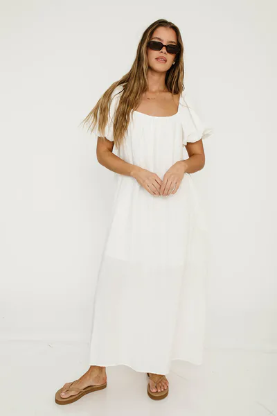 Worth Collective Genoa Linen Maxi Dress in Off-White - Bump Friendly
