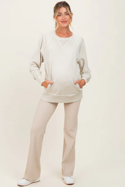 PinkBlush Cream Vintage Wash French Terry Maternity Pullover