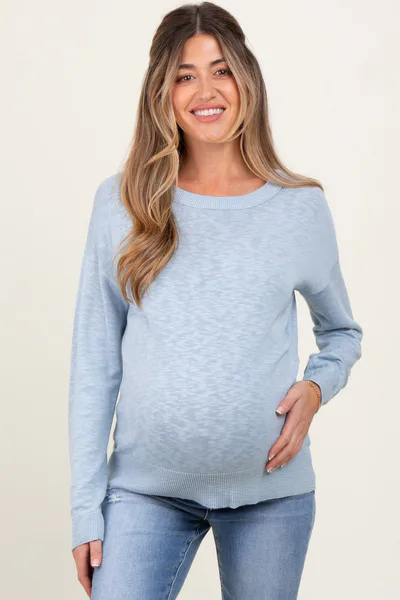 PinkBlush Light Blue Oversized Slub Knit Maternity Sweater
