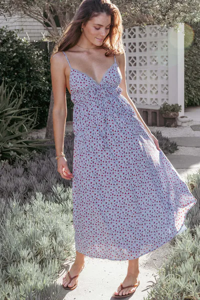 Petal & Pup Freesia Midi Dress - Blue Red Floral