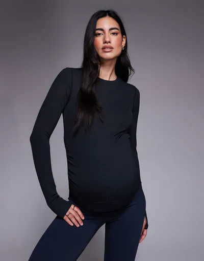 ASOS 4505 Maternity plush handle rib long sleeve warmup top in black