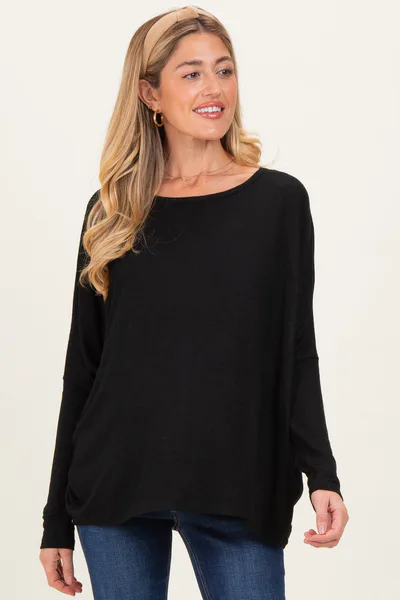 PinkBlush Black Relaxed Fit Dolman Long Sleeve Maternity Top