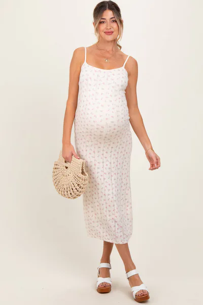 PinkBlush Ivory Floral Pointelle Knit Maternity Midi Dress