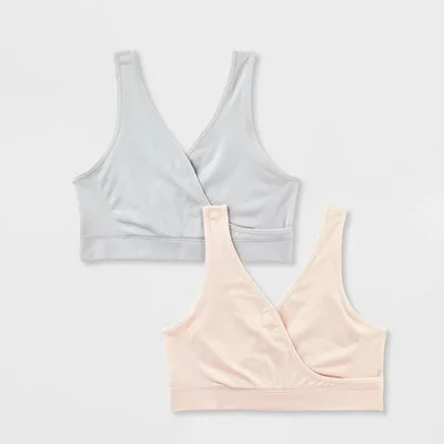Target Women's 2pk Nursing Unlined V-Neck Bralette - Auden™ Gray/Rose L