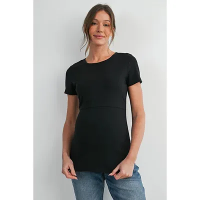 Target Hello Miz Women's Ribbed Crewneck Short Sleeve Maternity Nursing T-Shirt with Lift-Up Panel - Black - Small