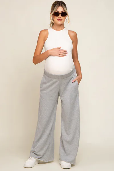 PinkBlush Heather Grey Soft Fleece Wide Leg Maternity Lounge Pants