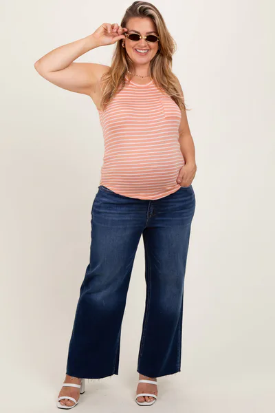 PinkBlush Navy Blue Raw Hem Wide Leg Maternity Plus Jeans