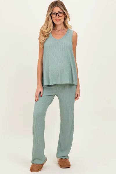 PinkBlush Sage Rib Knit Tank and Pant Maternity Set