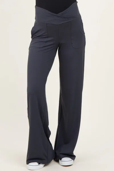 PinkBlush Charcoal Crossover Waist Active Wide Leg Maternity Pant