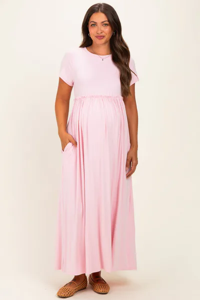PinkBlush Pink Ruffle Trim Maternity Maxi Dress