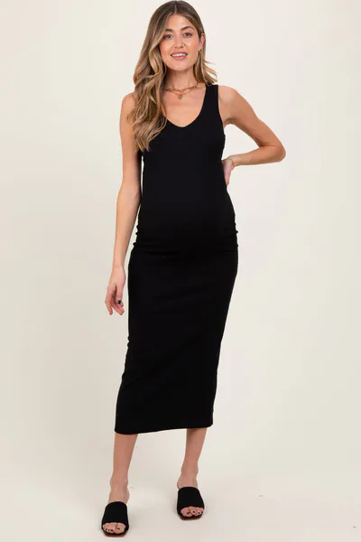 PinkBlush Black V-Neck Tank Maternity Maxi Dress