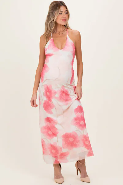 PinkBlush Pink Floral Crisscross Back Maternity Maxi Dress