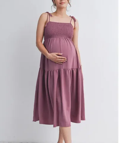 Bump City The Zara Smocked Maternity Midi Dress with Pockets