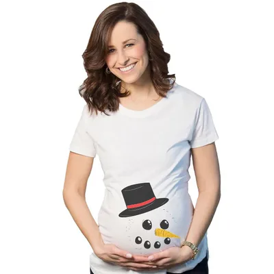 Target Maternity Snowman Face Announcement Pregnancy Funny Christmas Pregnancy T shirt - Crazy Dog Maternity T Shirt Gift For Christmas White S