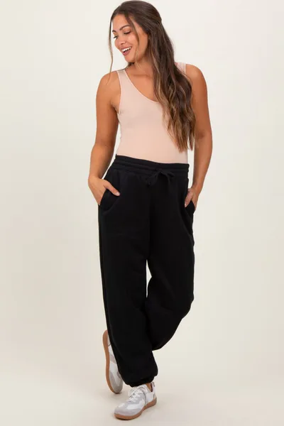 PinkBlush Black Drawstring Relaxed Fit Maternity Sweatpants
