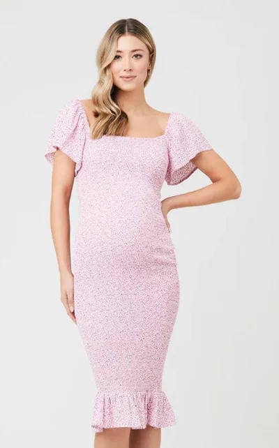 Special Addition Pink Selma Shirred Maternity Dress by Ripe for your Baby Girl Shower!