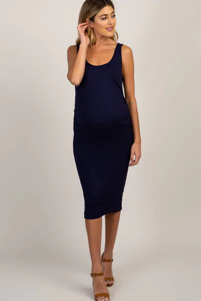 PinkBlush PinkBlush Navy Sleeveless Ribbed Maternity Dress