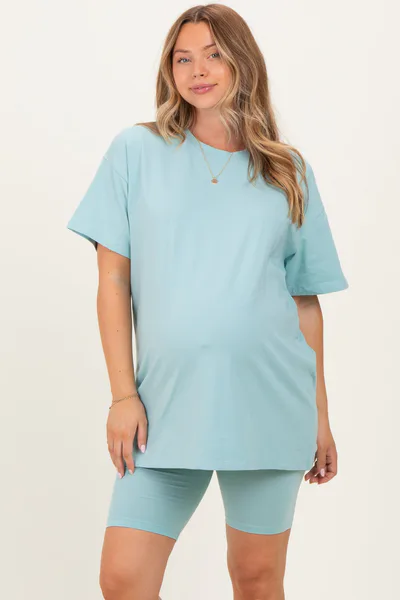 PinkBlush Mint Biker Shorts Maternity Set