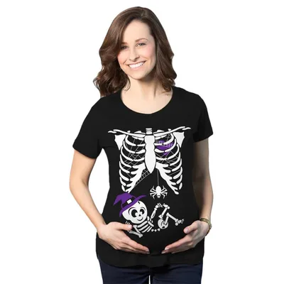 Target Maternity Witch Baby Bump Skeleton Cute Pregnancy T Shirt Halloween Night - Crazy Dog Maternity T Shirt For Halloween Season Black  S