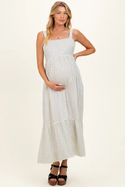 PinkBlush White Polka Dot Back Bow Maternity Maxi Dress