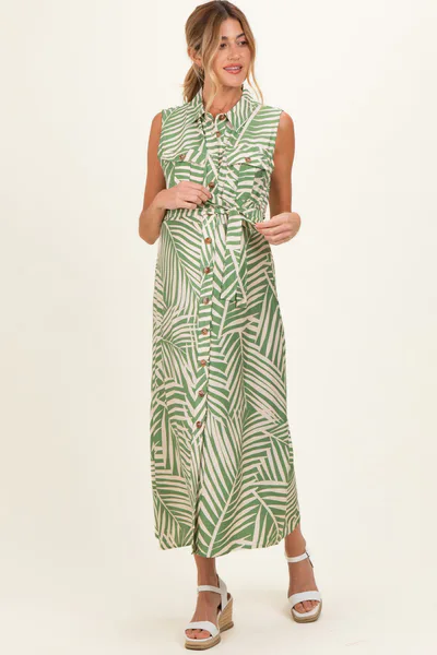 PinkBlush Sage Printed Sleeveless Maternity Maxi Shirt Dress