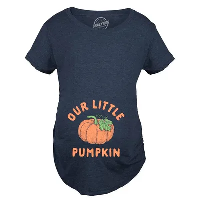 Target Our Little Pumpkin Maternity T Shirt Cute Pregancy Announcement Baby Shower Graphic Tee - Crazy Dog Maternity T Shirt For Halloween Season Navy S