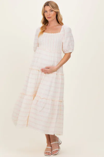 PinkBlush Pink Soft Floral Smocked Maternity Maxi Dress