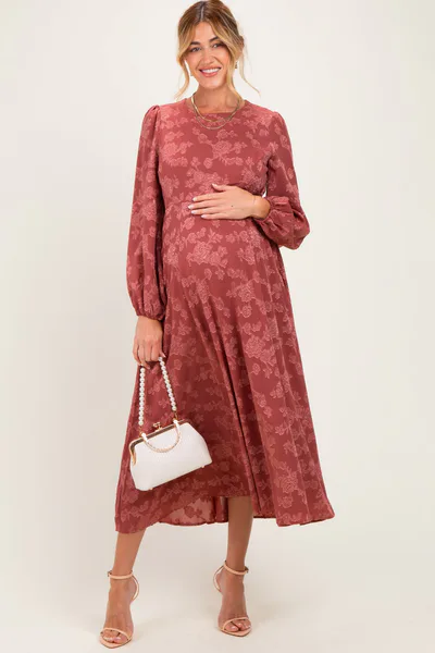 PinkBlush Rosewood Embossed Velvet Floral Maternity Maxi Dress