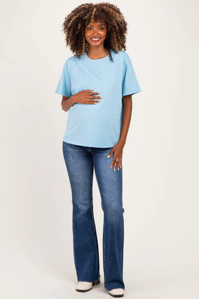 PinkBlush Blue Maternity Crew Neck T-Shirt