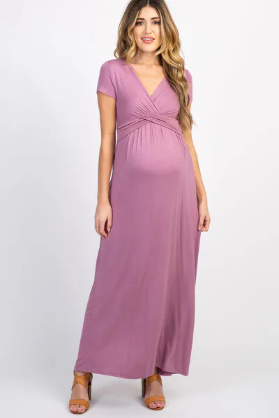 PinkBlush PinkBlush Mauve Draped Maternity/Nursing Maxi Dress