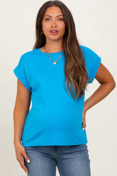 PinkBlush Aqua Rolled Short Sleeve Maternity Tee