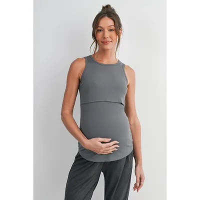 Target Hello Miz Women's Ribbed Sleeveless Maternity Nursing Tank Top with Lift-Up Panel - Olive - Large