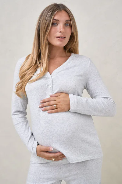 Bae the Label Dreamstate Sleep LS Top - Light Grey Marle/Ivory
