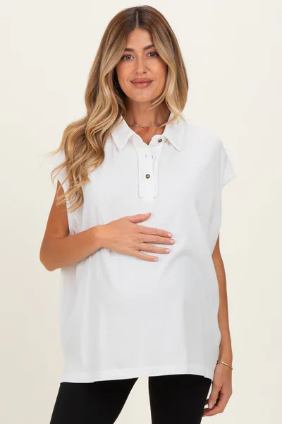PinkBlush Ivory Pigment Dye Sleeveless Polo Oversized Maternity Top