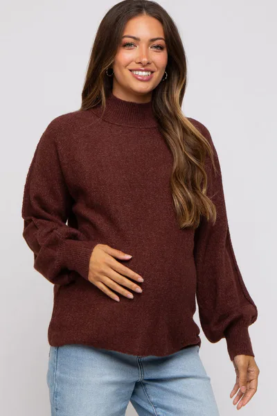 PinkBlush Brown Mock Neck Maternity Sweater