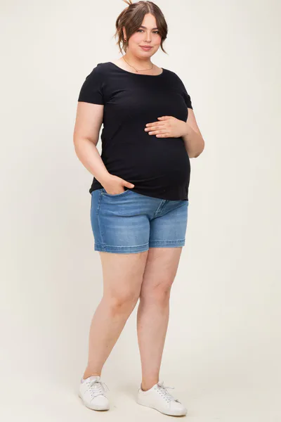 PinkBlush Blue Classic Wash Maternity Plus Denim Shorts