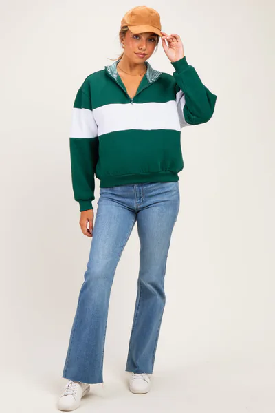 PinkBlush Green Colorblock Quarter Zip Maternity Sweatshirt