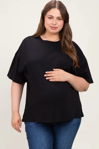 PinkBlush Black Plus Cotton Oversized Maternity Tunic Tee