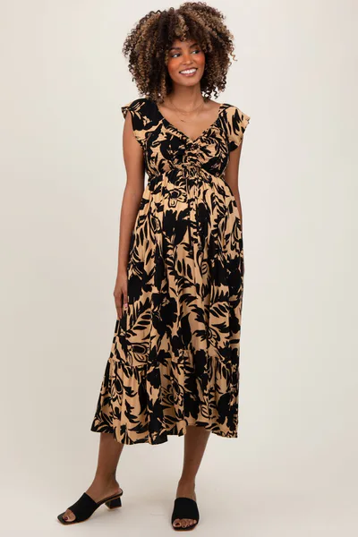 PinkBlush Black Mocha Smocked Top Maternity Midi Dress