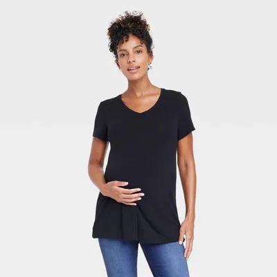 Target Short Sleeve V-Neck with Side Zip Nursing Maternity T-Shirt - Isabel Maternity by Ingrid & Isabel™ Black XS