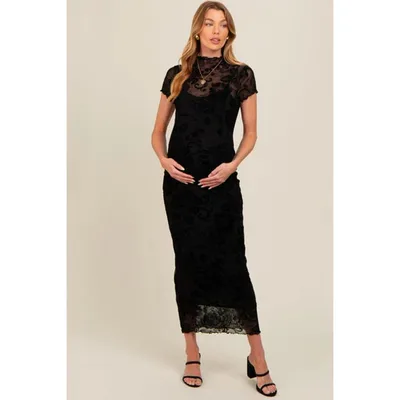 Target Pinkblush Black Floral Mesh Overlay Fitted Maternity Maxi Dress Large