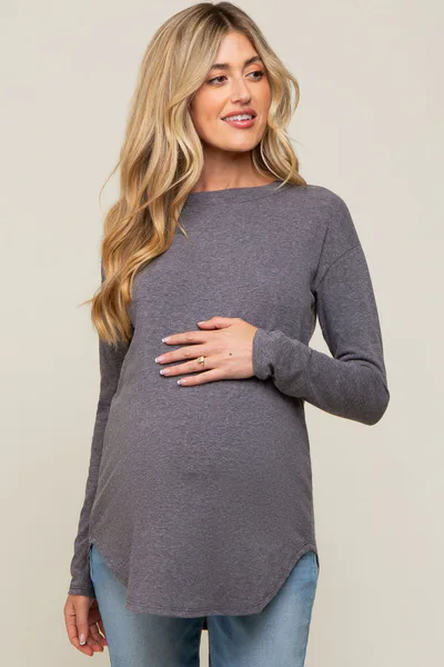 PinkBlush Charcoal Long Sleeve Curved Hem Maternity Top