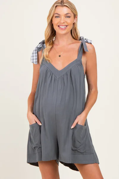 PinkBlush Charcoal Gingham Shoulder Strap Maternity Romper