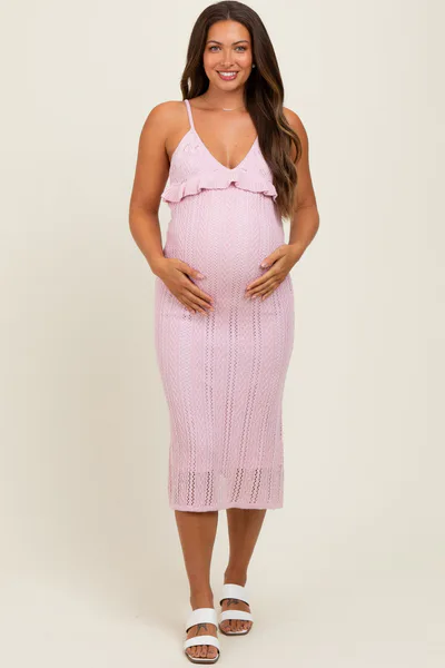 PinkBlush Light Pink Sleeveless Frill Sweater Maternity Midi Dress