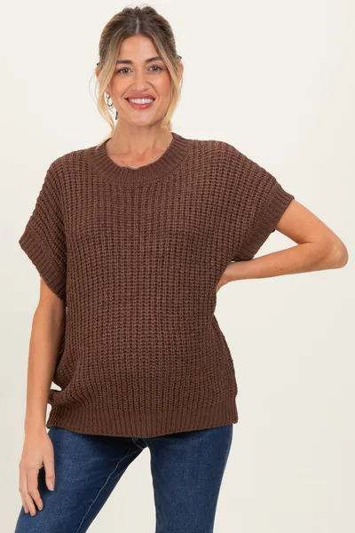 PinkBlush Brown Short Sleeve Round Neck Maternity Sweater