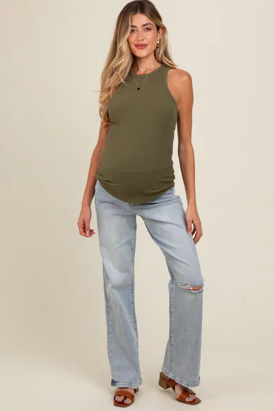 PinkBlush Light Blue Acid Wash Open Knee Maternity Bootcut Jeans