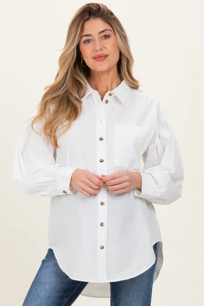 PinkBlush Ivory Button Down Lightweight Casual Maternity Shirt